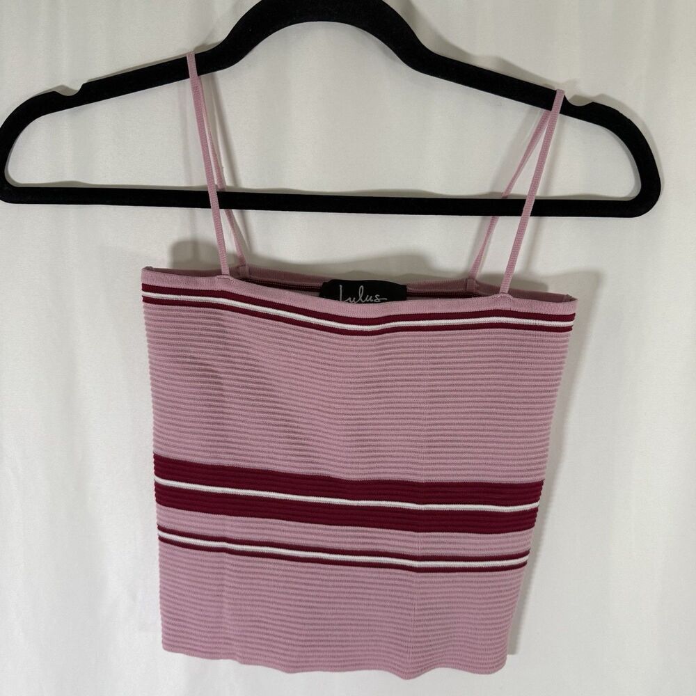 Lulu's Crop Top Women's Small Pink Striped Ribbed Stretch Pull On